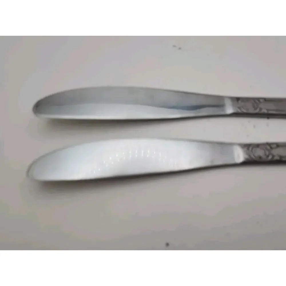 2 Vtg Stainless Steel FLATWARE Butter Knives Ornate Rose Floral Handle Japan